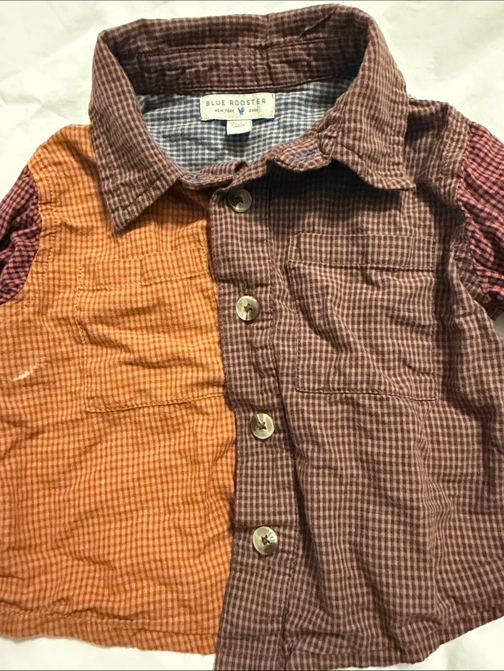 Patchwork Button-Front Kids Shirt in Brown & Mustard